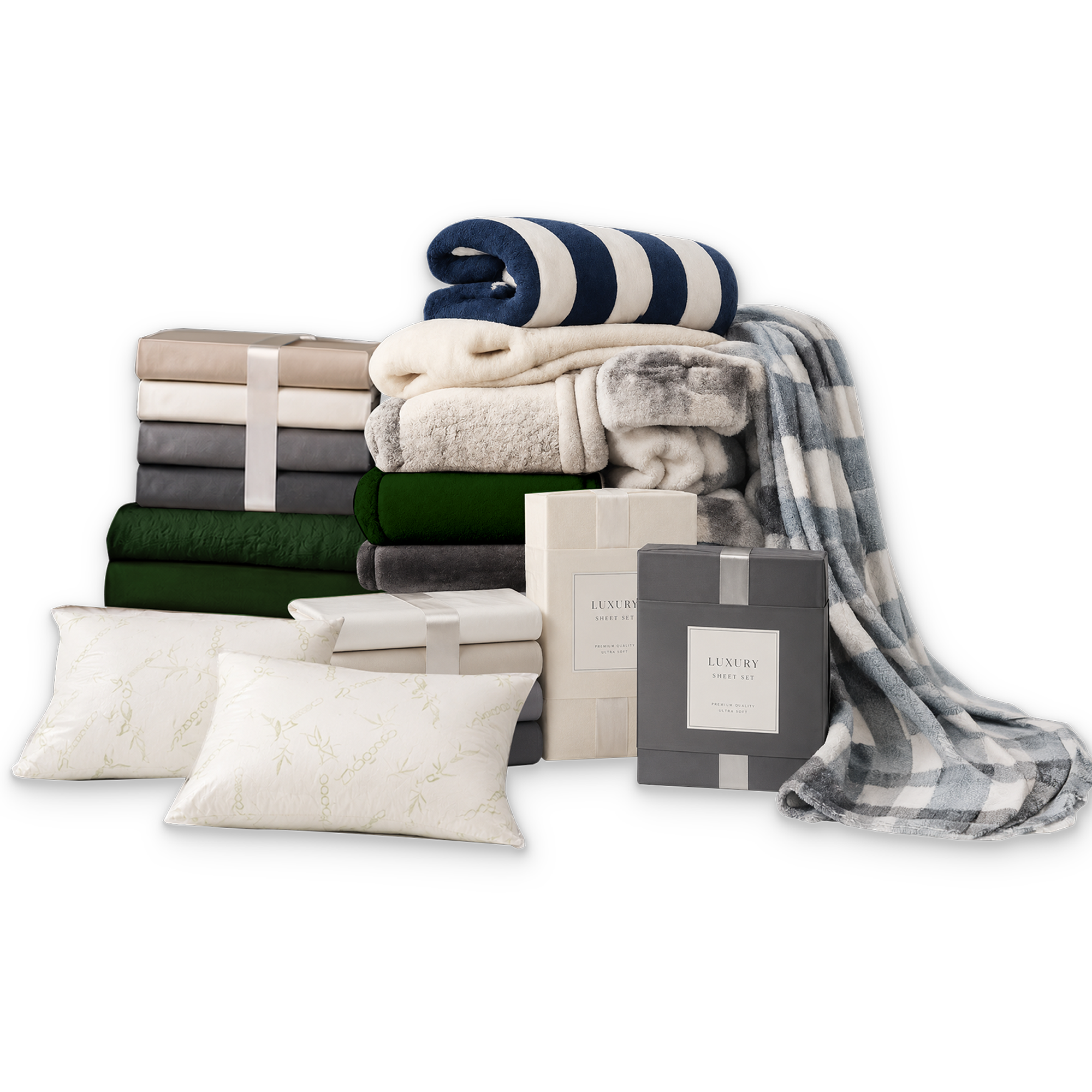 👑 FREE 👑 Luxury Bedding Bundle!! (CALI KING/ SUPER KING/ KING/ QUEEN/ DOUBLE) 2 x Luxury Sheet Sets, 2 x Pillows, 2 x Plush Blankets + Mystery Gift  (KING SINGLE/SINGLE) 1 x Luxury Sheet Set, 1 x Pillow, 1 x Blanket + Mystery Gift