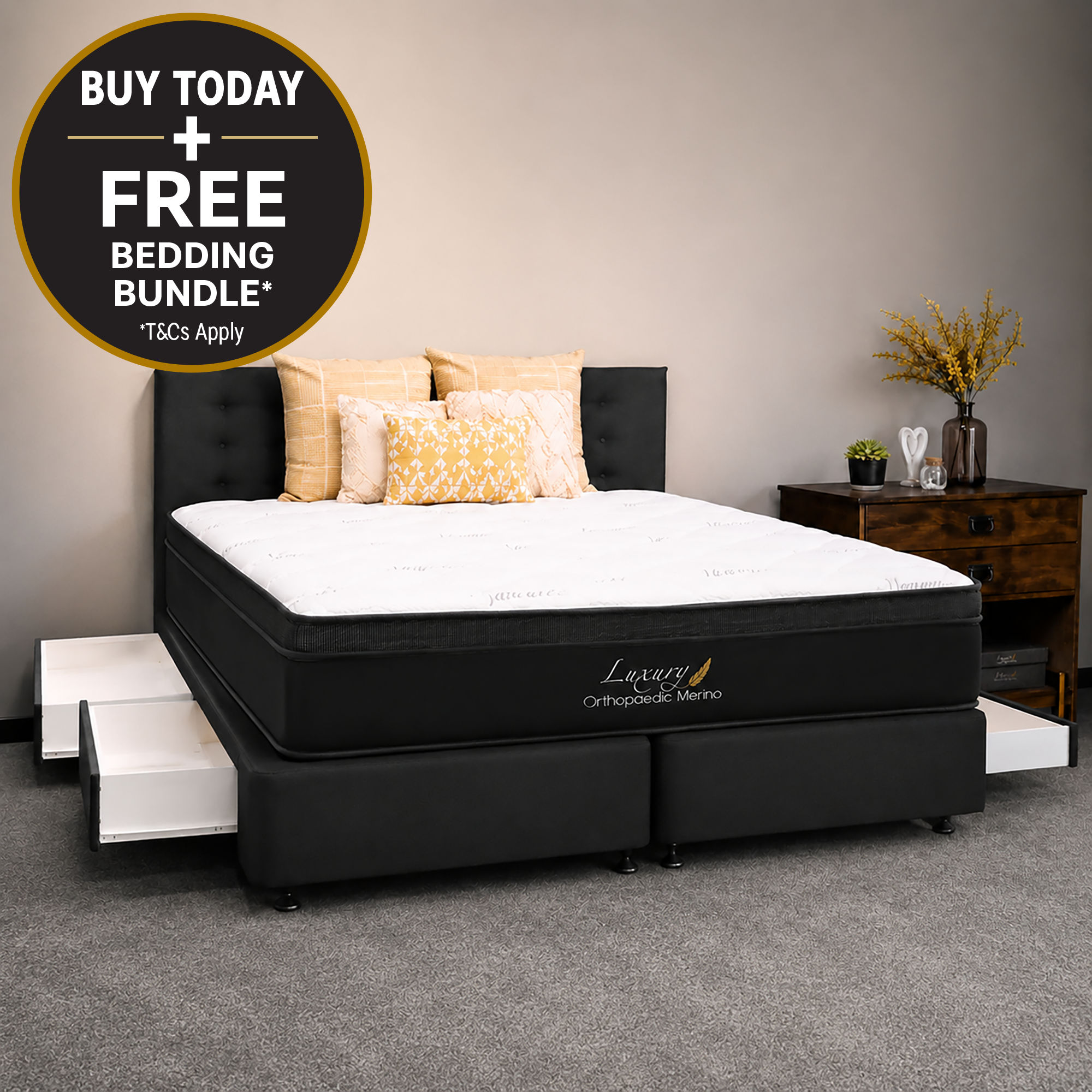Californian King Orthopaedic Merino Mattress & Drawer Base