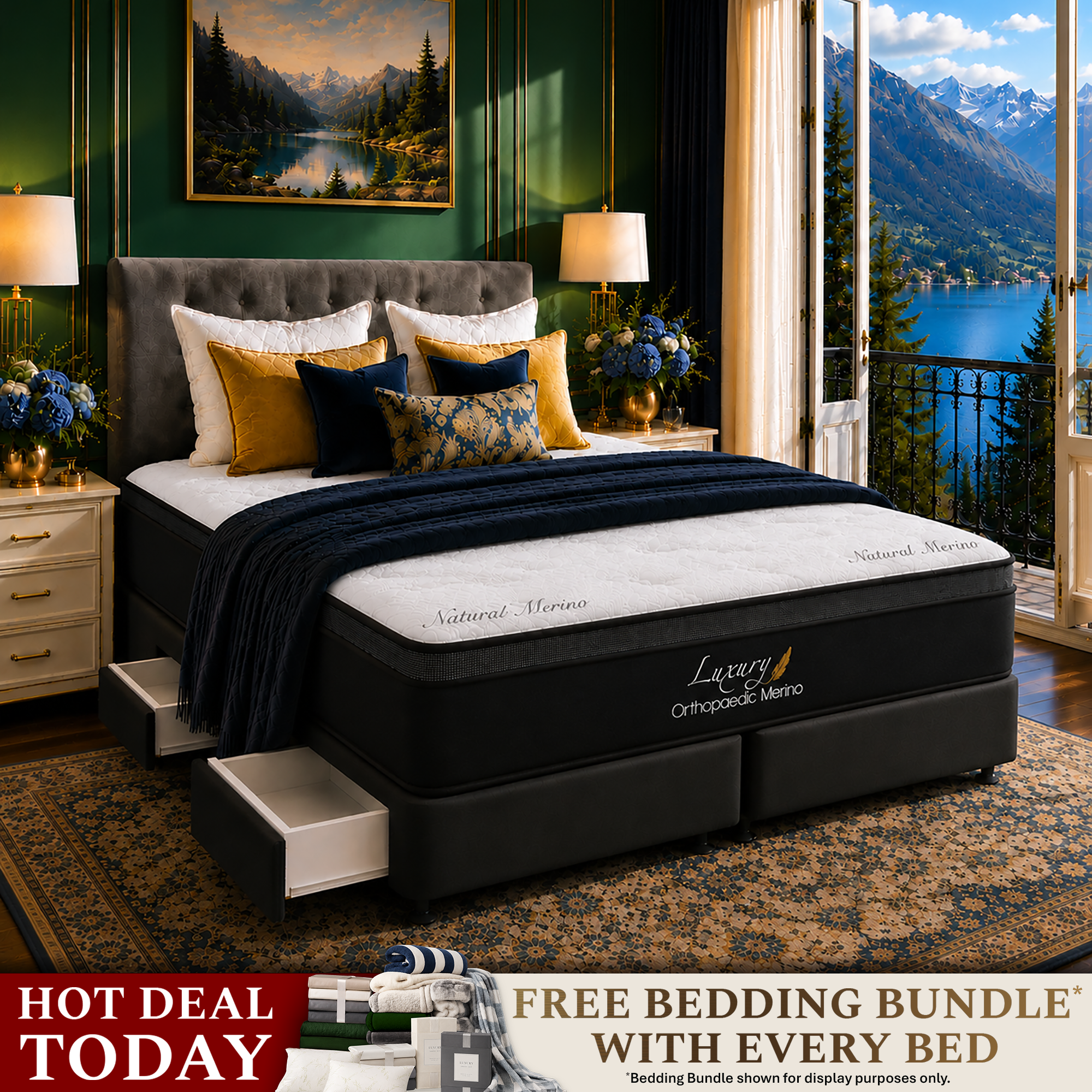 Californian King Orthopaedic Merino Mattress & Drawer Base