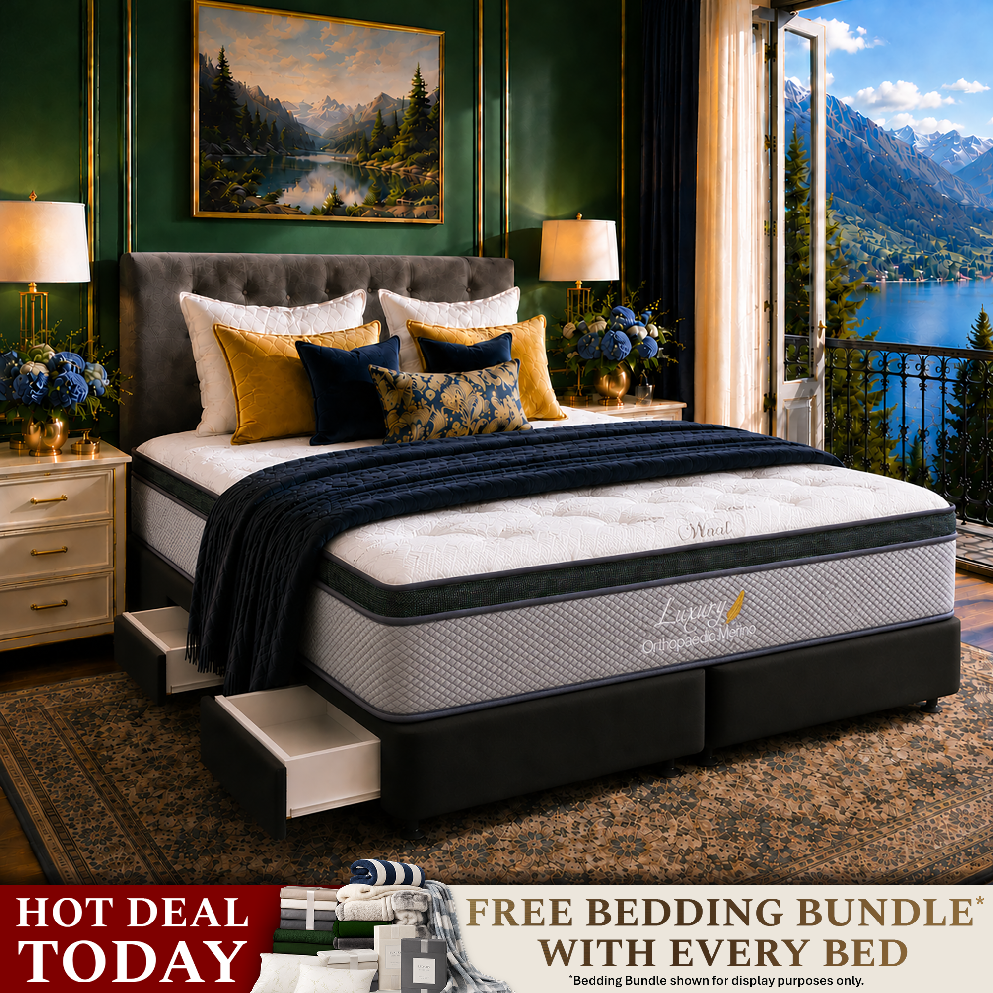 Californian King Orthopaedic Merino Mattress & Drawer Base