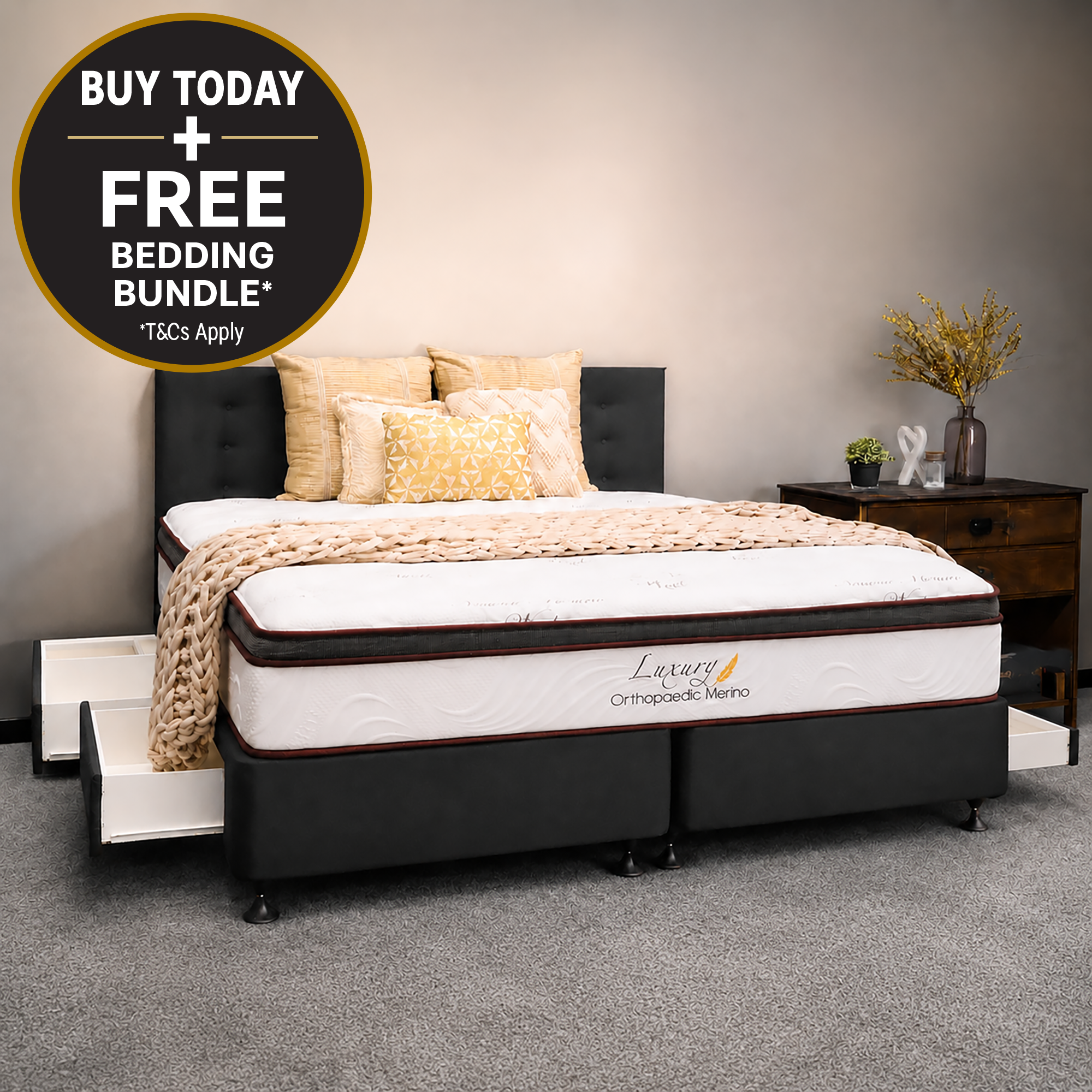 Californian King Orthopaedic Merino Mattress & Drawer Base