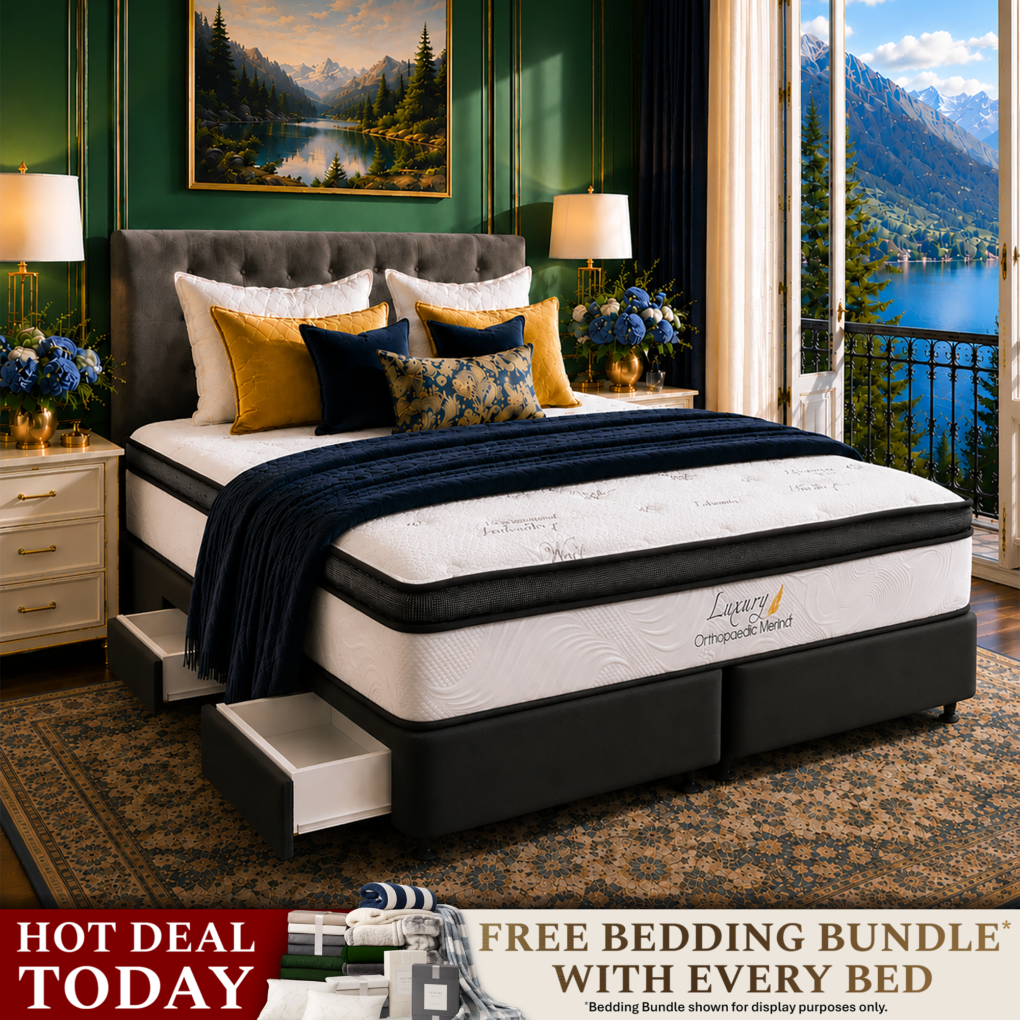Californian King Orthopaedic Merino Mattress & Drawer Base