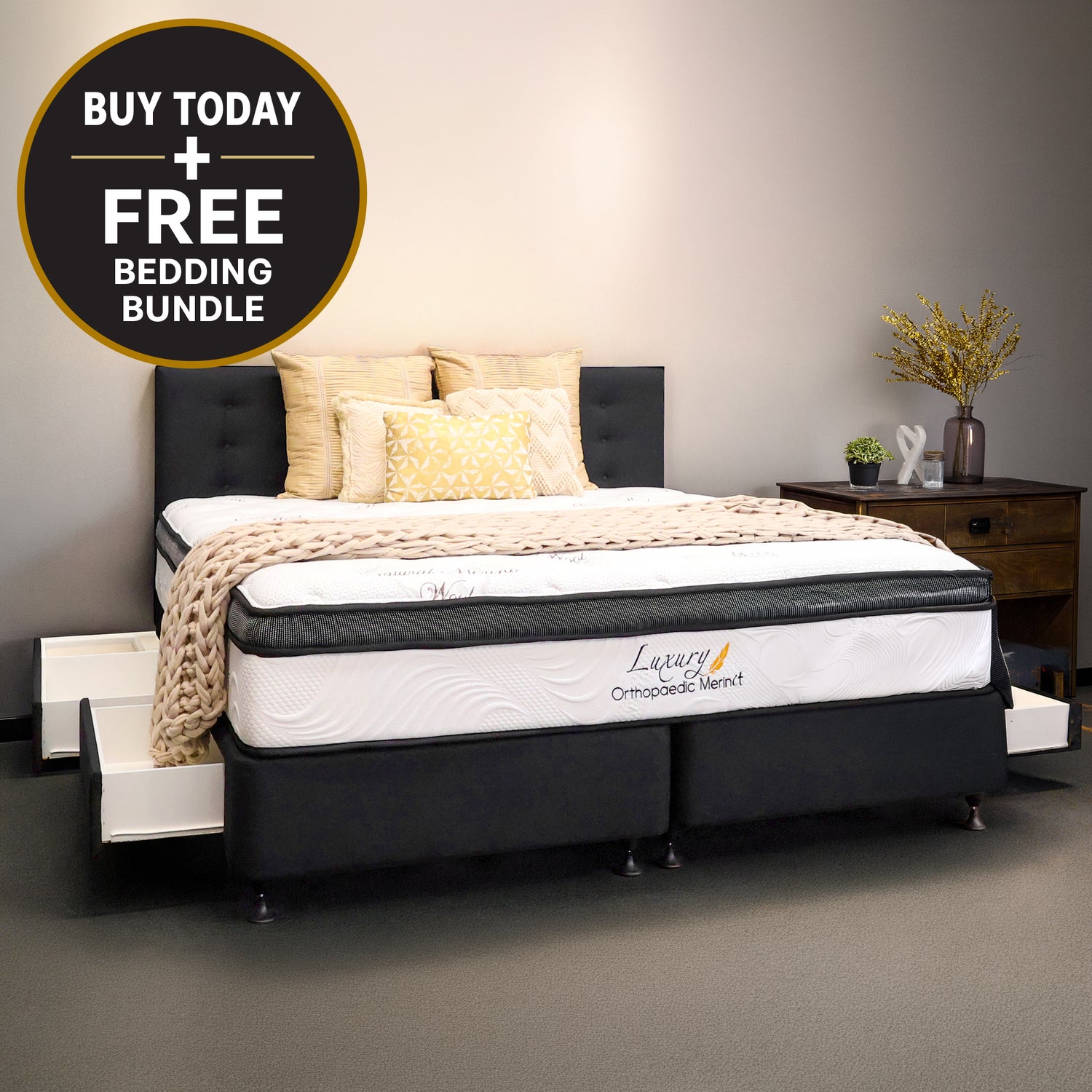 Californian King Orthopaedic Merino Mattress & Drawer Base
