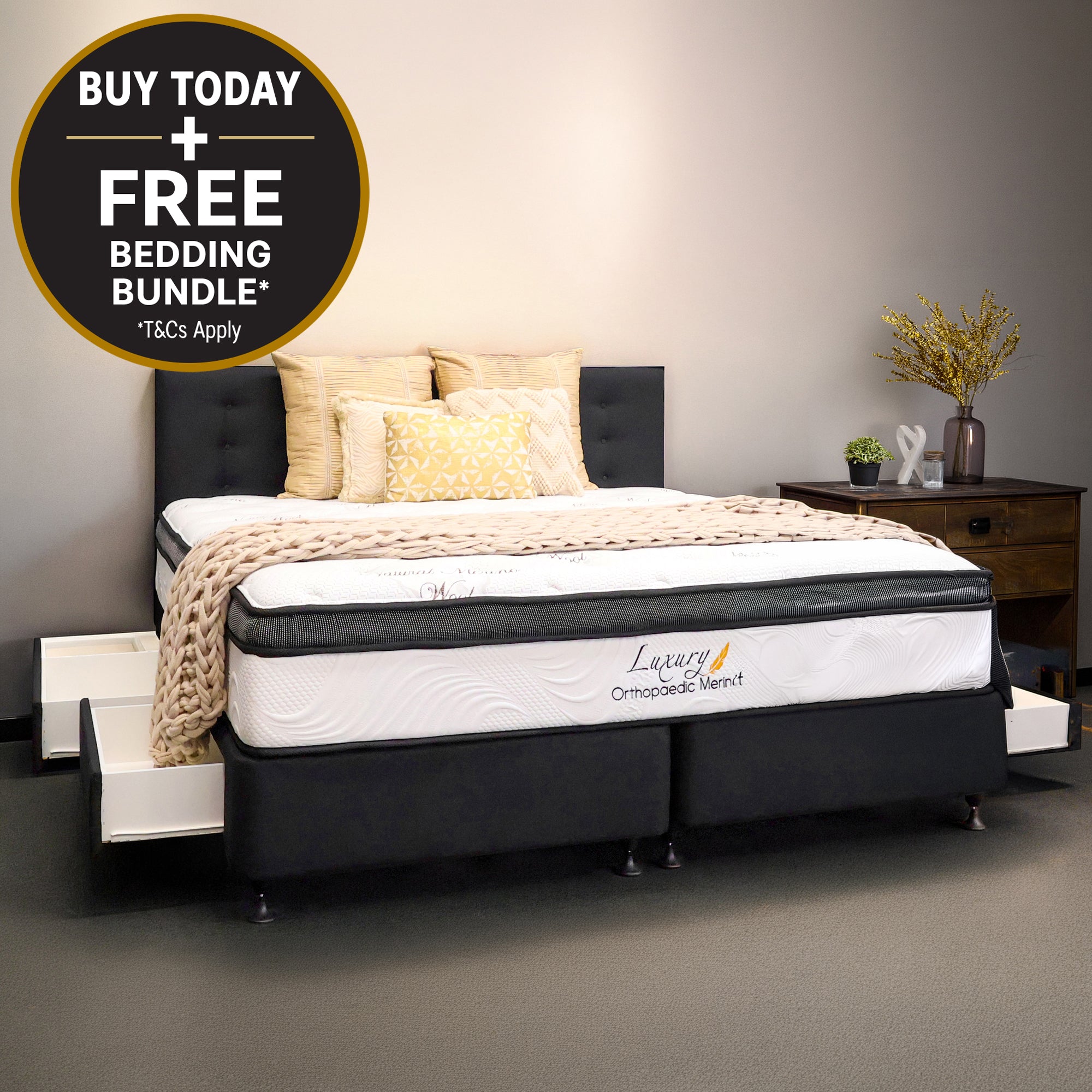 Californian King Orthopaedic Merino Mattress & Drawer Base
