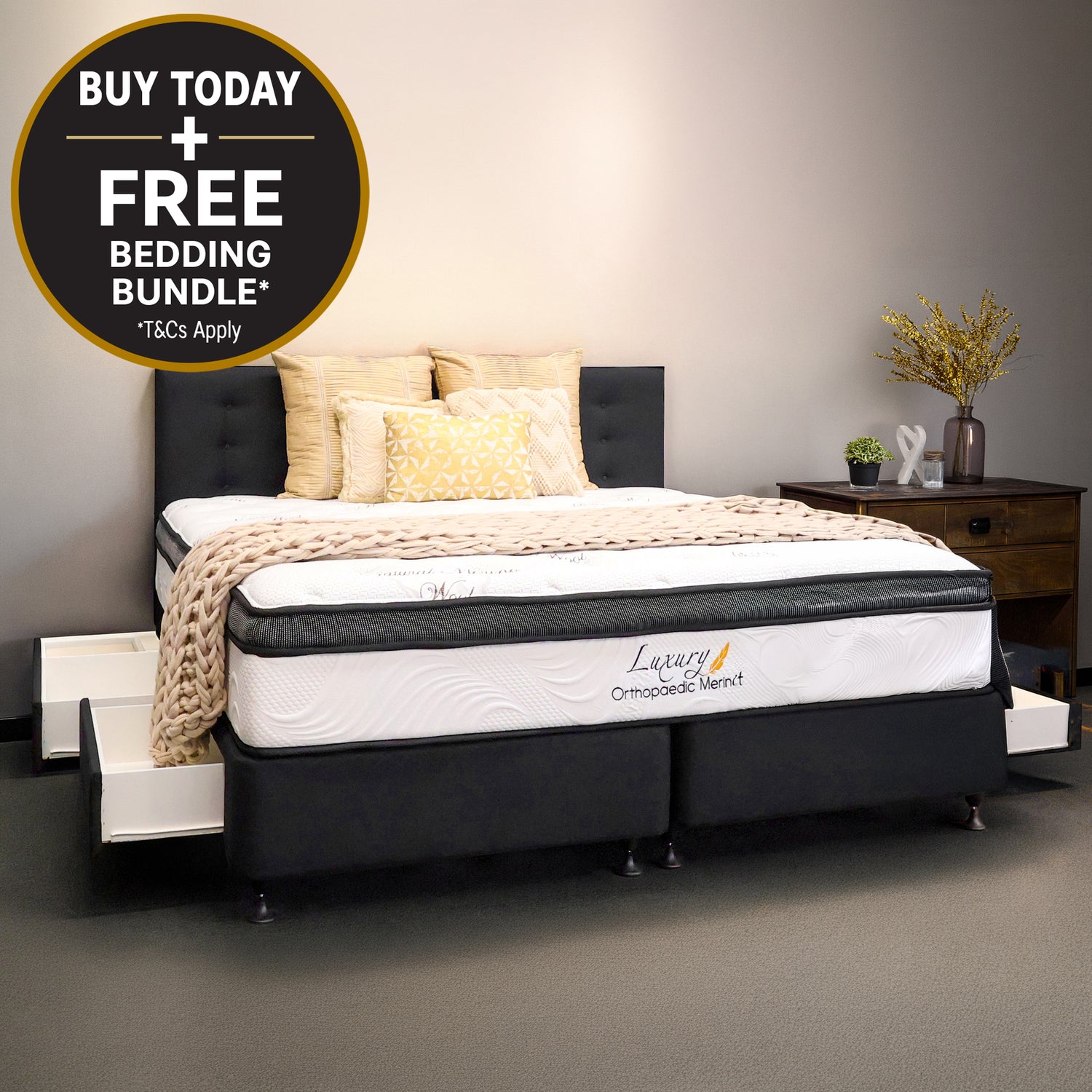 Californian King Orthopaedic Merino Mattress & Drawer Base