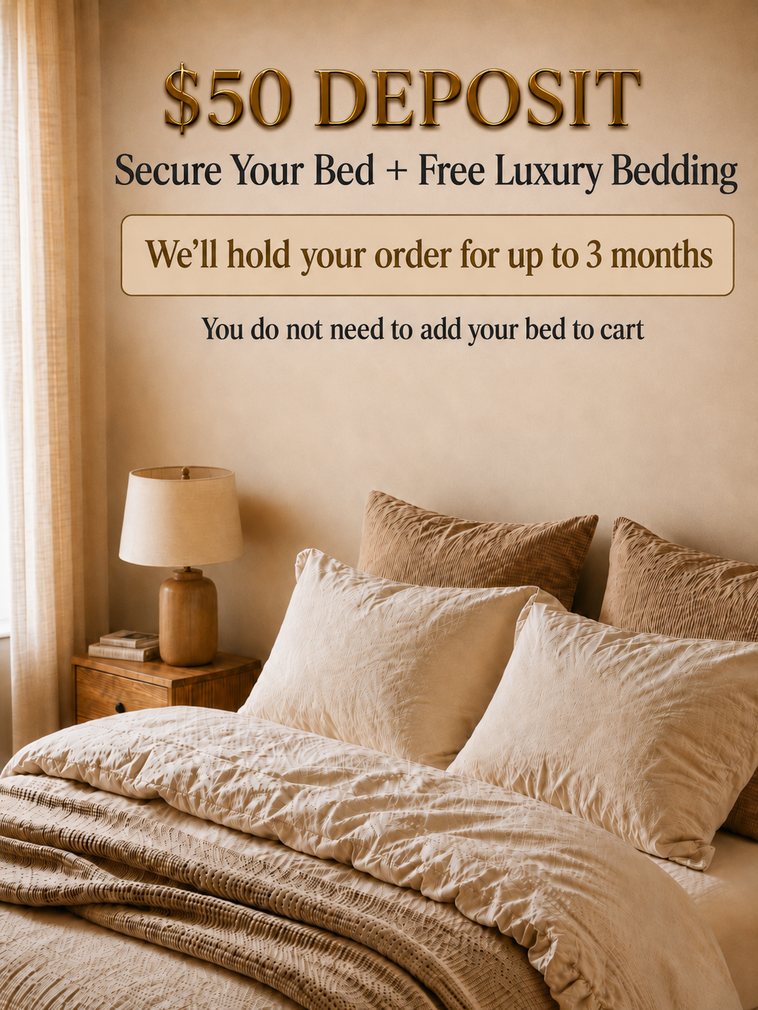 Secure Your Bed and Free Bedding with a $50 Deposit