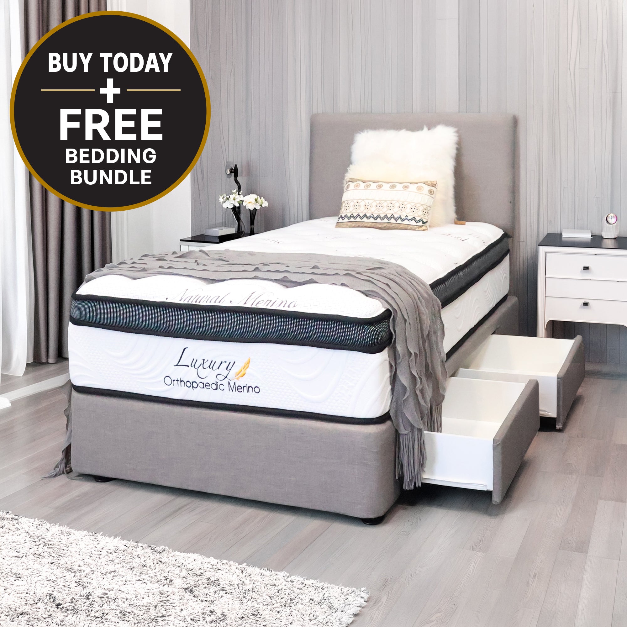 King Single Orthopaedic Merino Mattress & Drawer Base