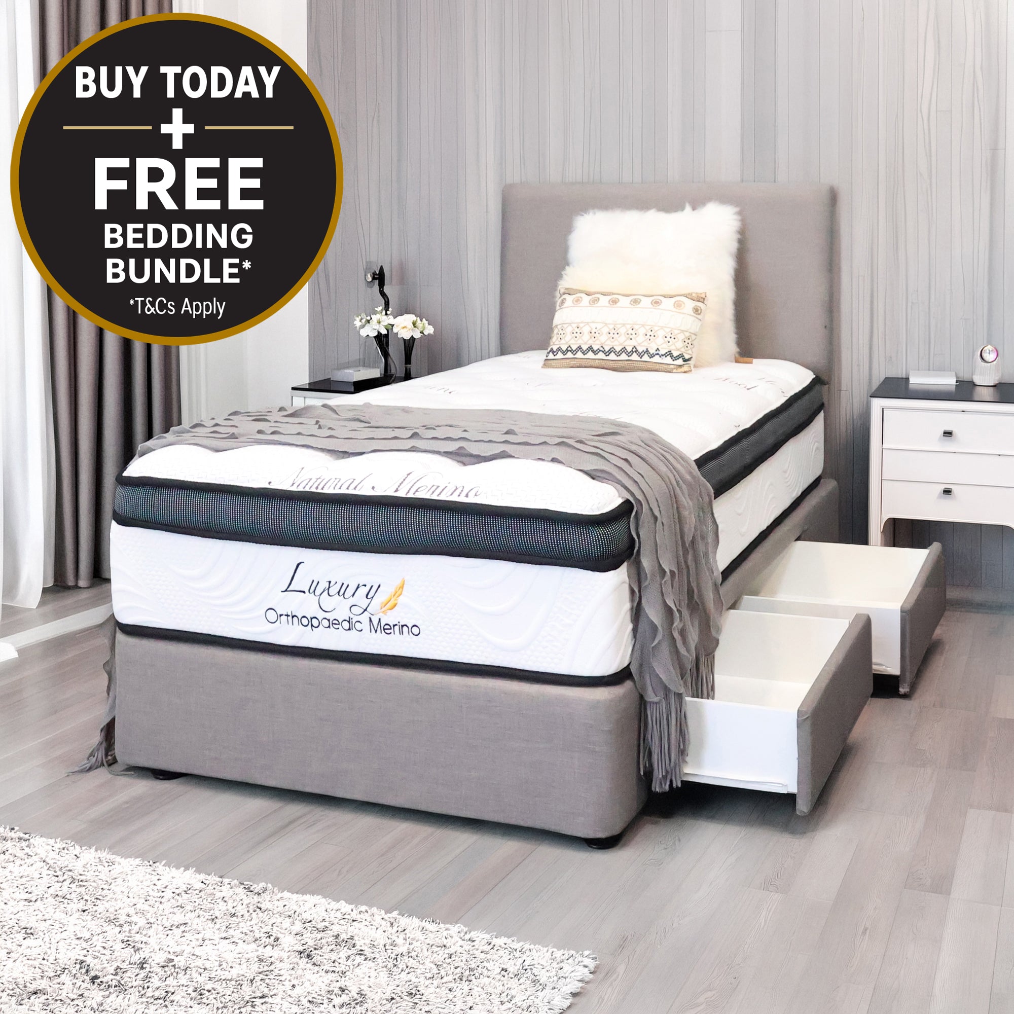 Single Orthopaedic Merino Mattress & Drawer Base
