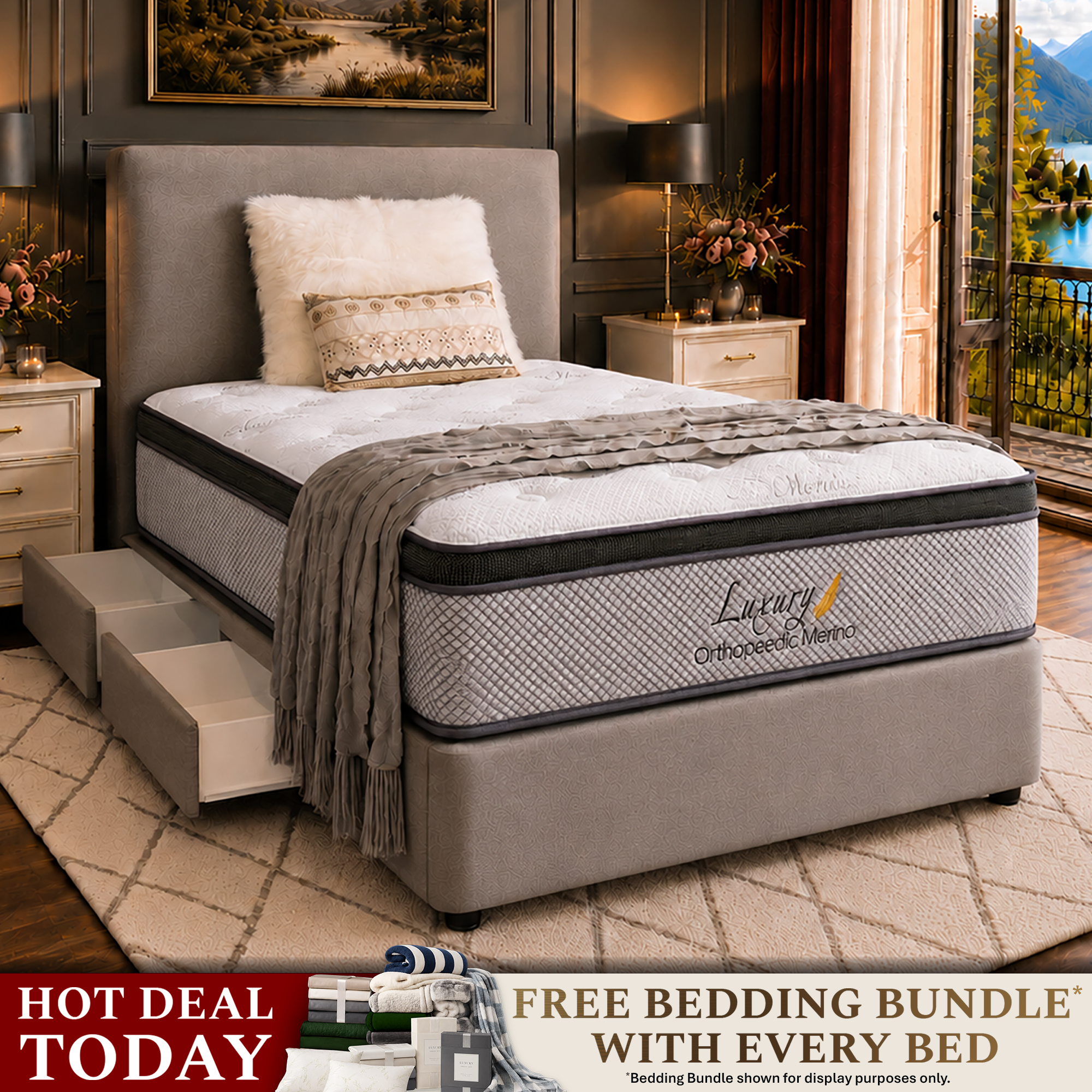 King Single Orthopaedic Merino Mattress & Drawer Base