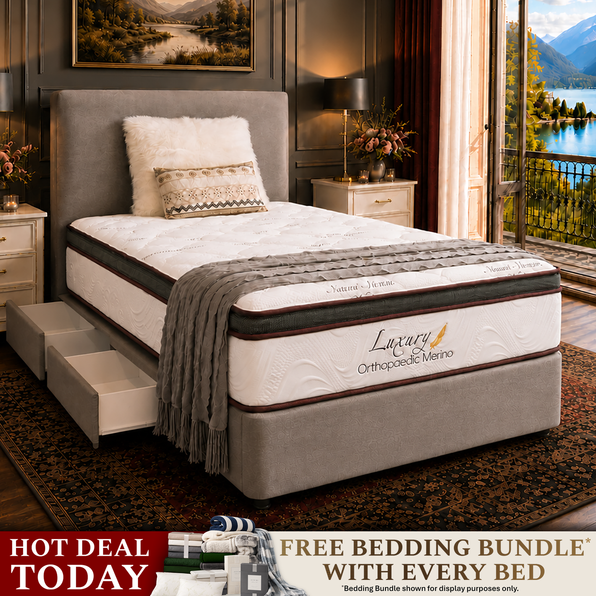 King Single Orthopaedic Merino Mattress & Drawer Base