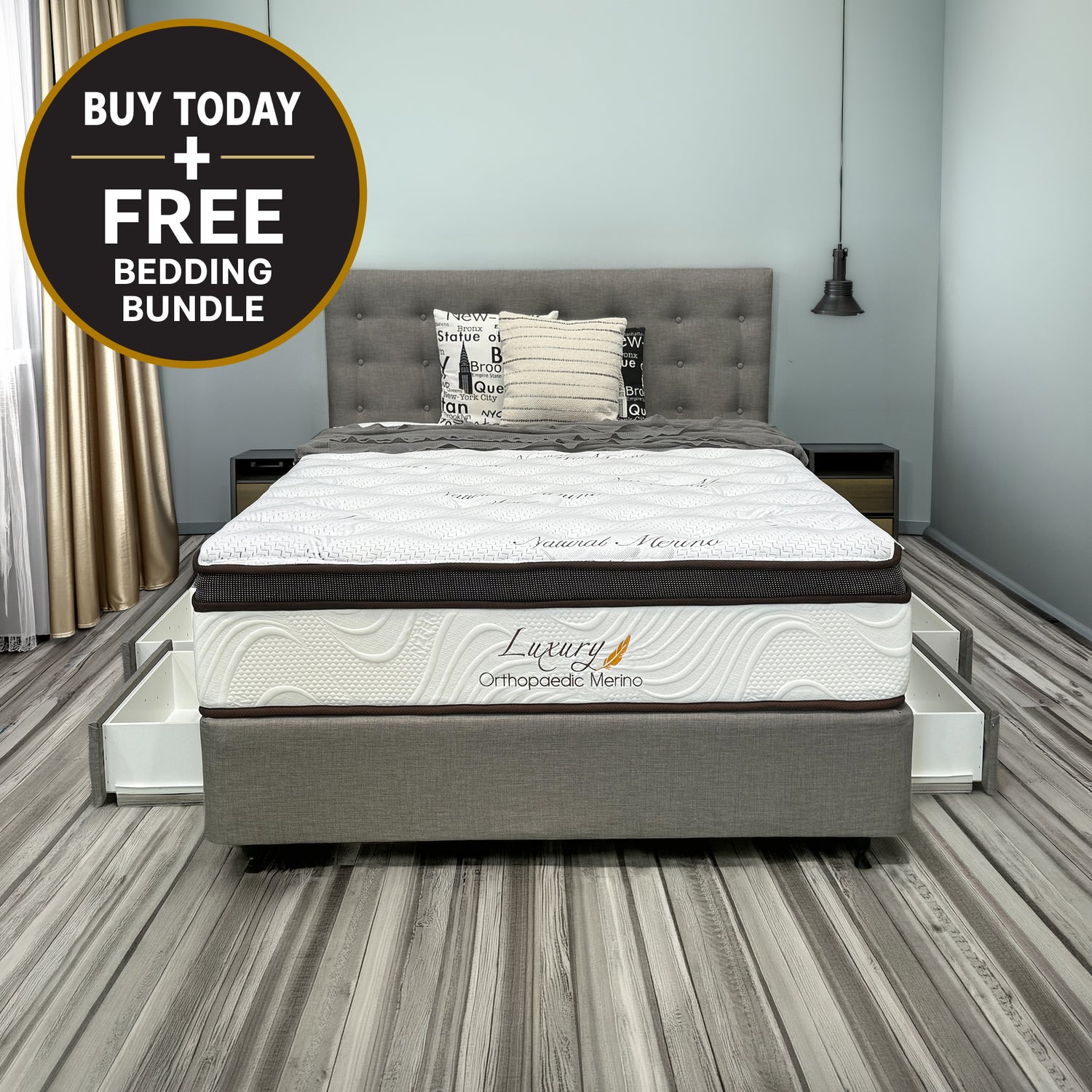 Long Double Orthopaedic Merino Mattress & Drawer Base