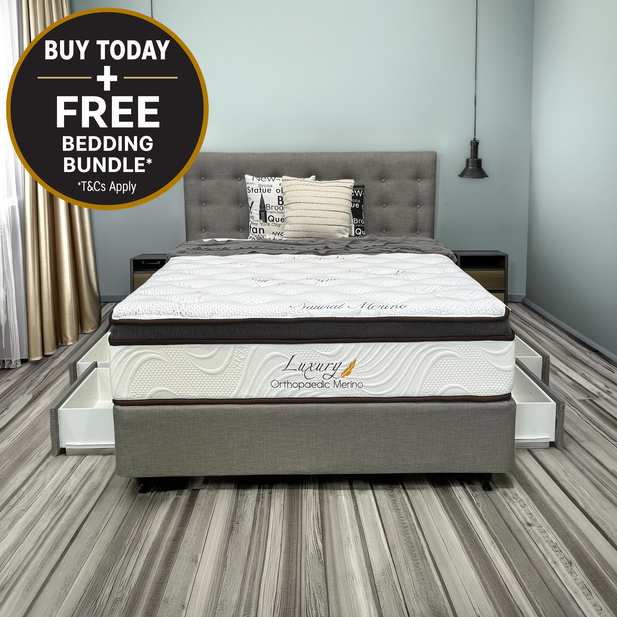 Long Double Orthopaedic Merino Mattress & Drawer Base