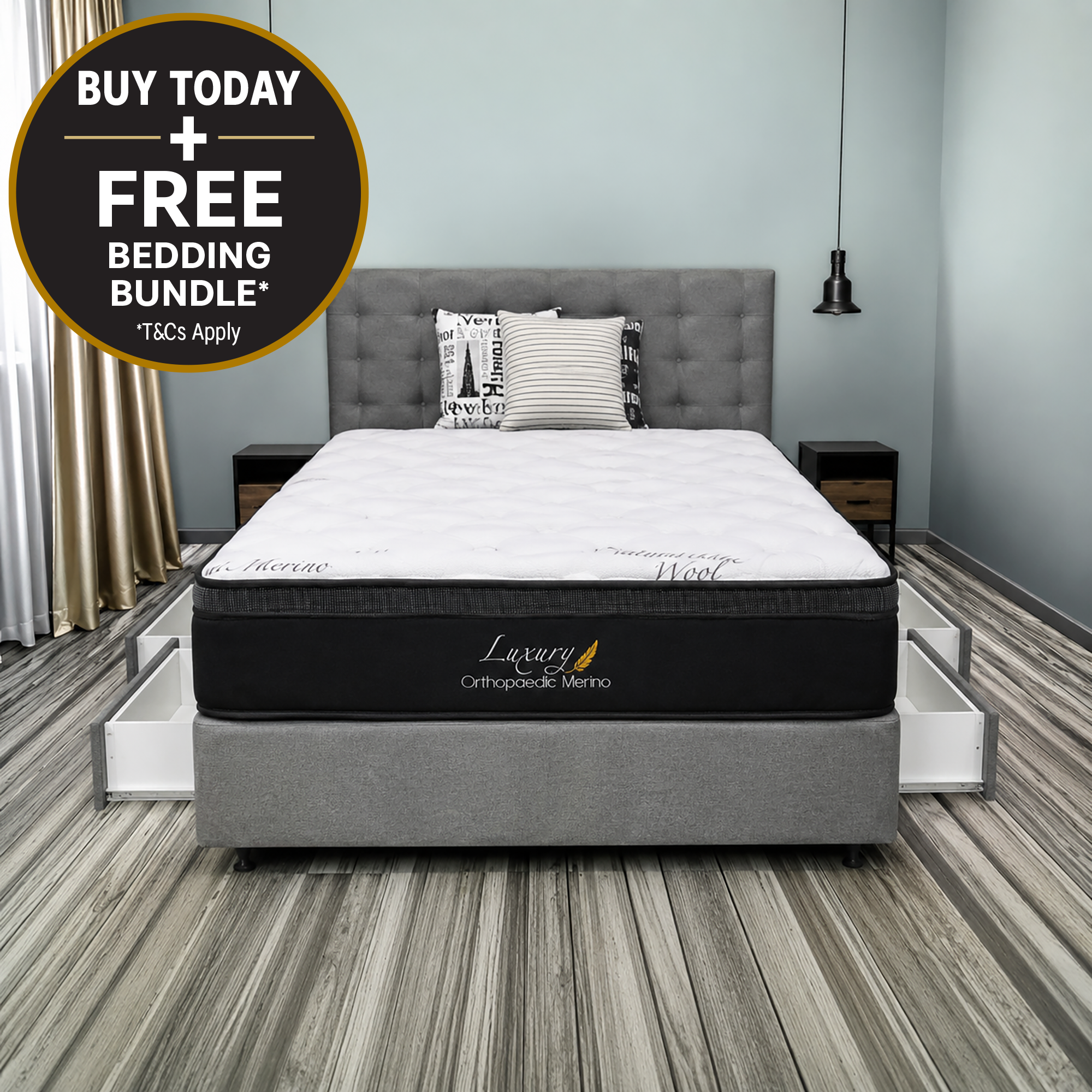 Long Double Orthopaedic Merino Mattress & Drawer Base