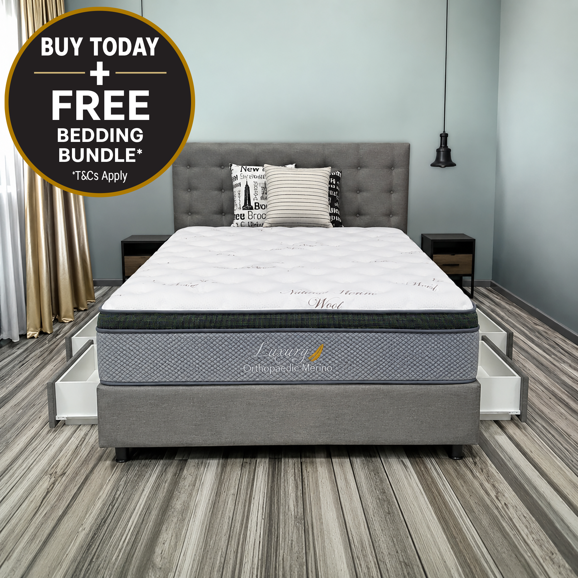 Long Double Orthopaedic Merino Mattress & Drawer Base