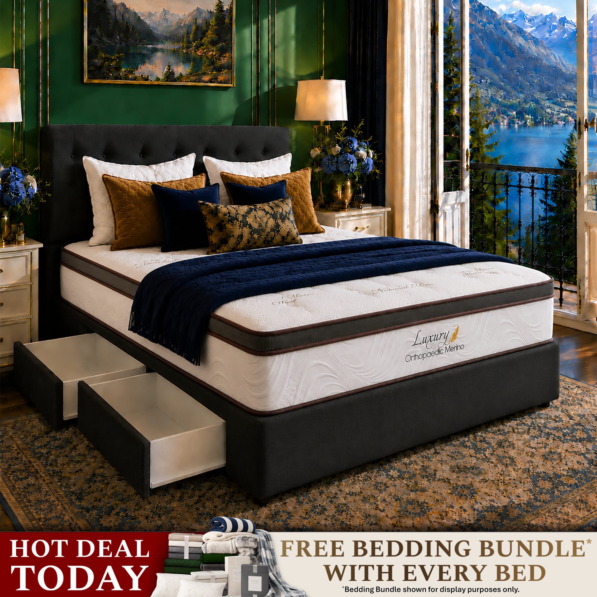 Long Double Orthopaedic Merino Mattress & Drawer Base