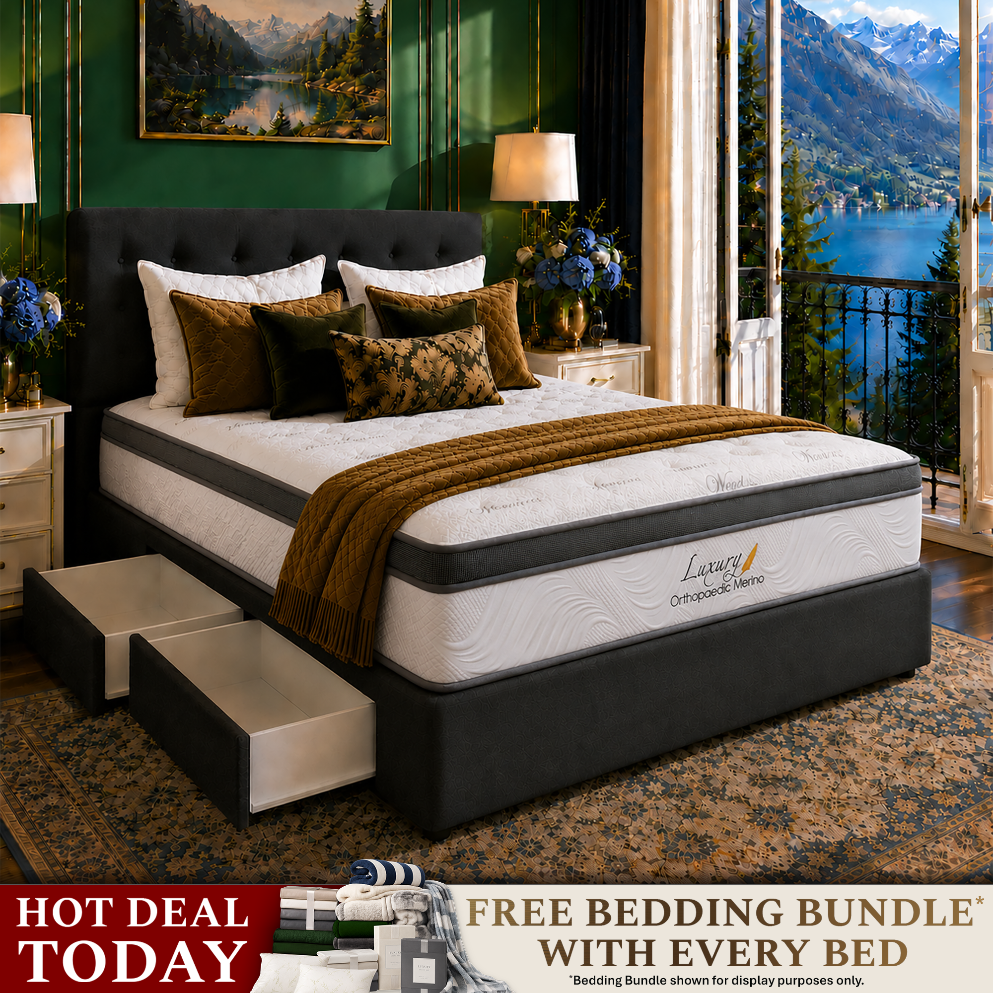 Long Double Orthopaedic Merino Mattress & Drawer Base