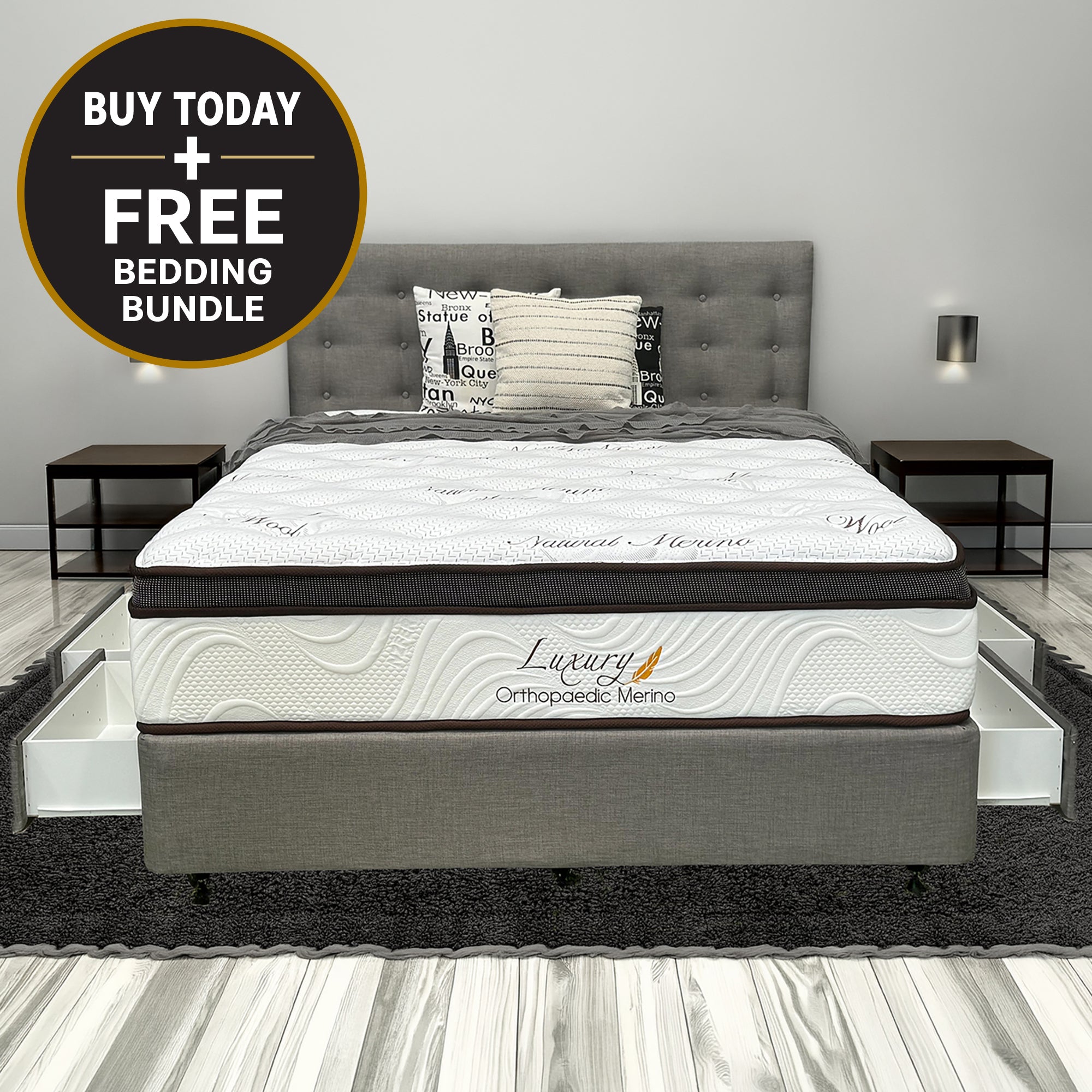 Queen Orthopaedic Merino Mattress & Drawer Base