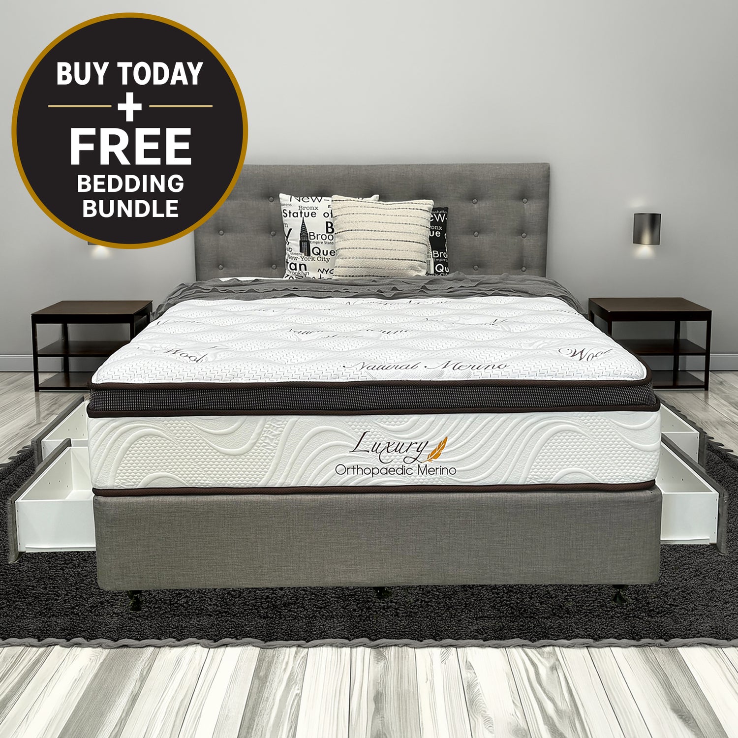Queen Orthopaedic Merino Mattress & Drawer Base