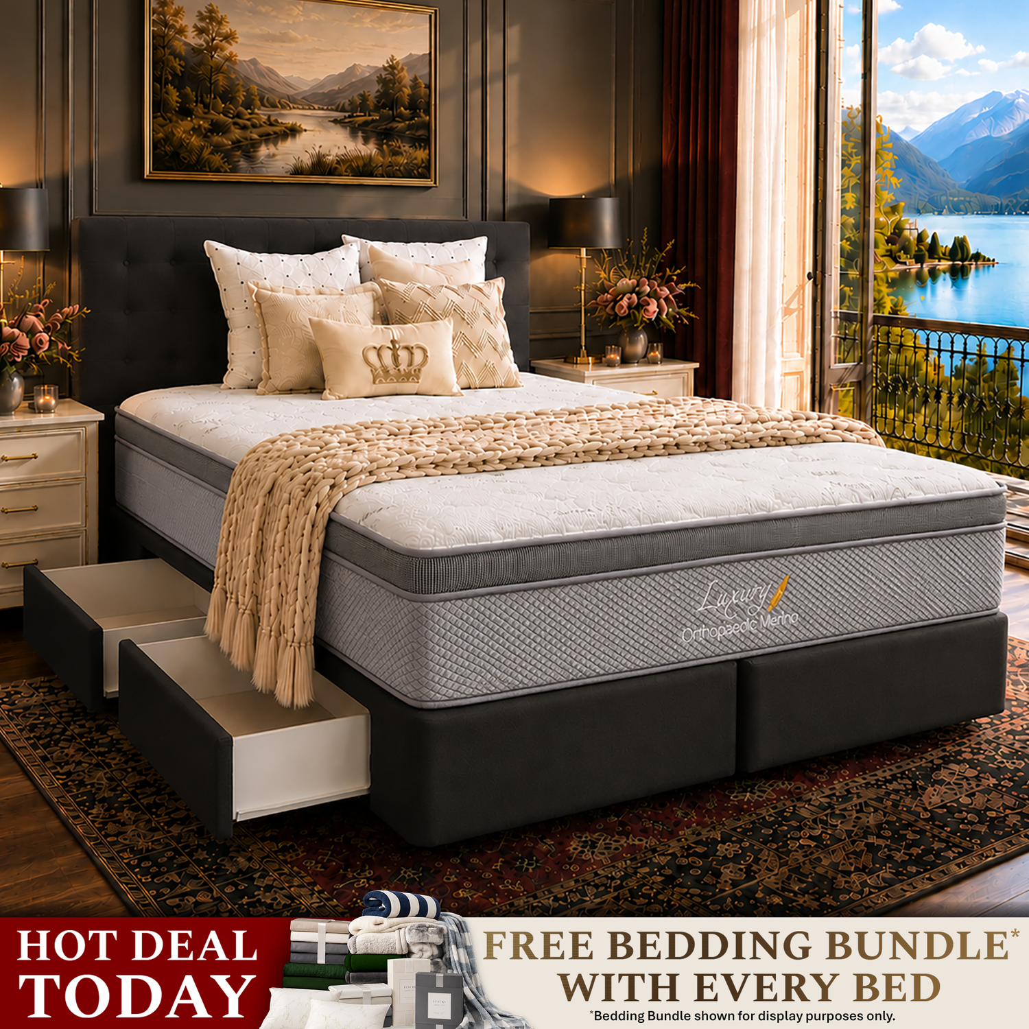 Queen Orthopaedic Merino Mattress & Drawer Split Base