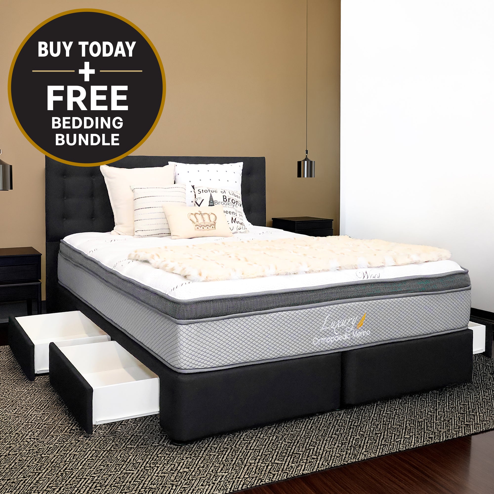 Queen Orthopaedic Merino Mattress & Drawer Split Base