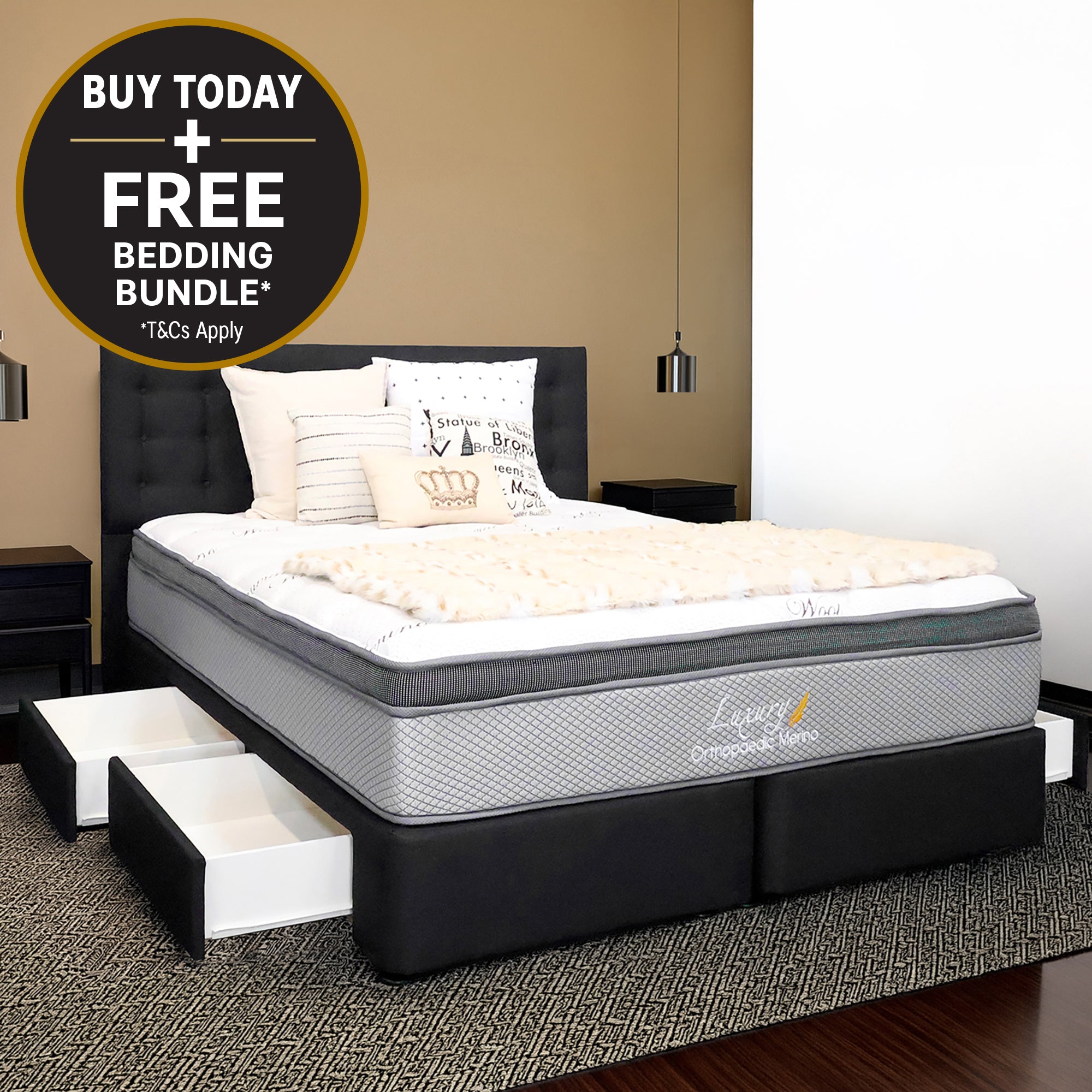 Queen Orthopaedic Merino Mattress & Drawer Split Base