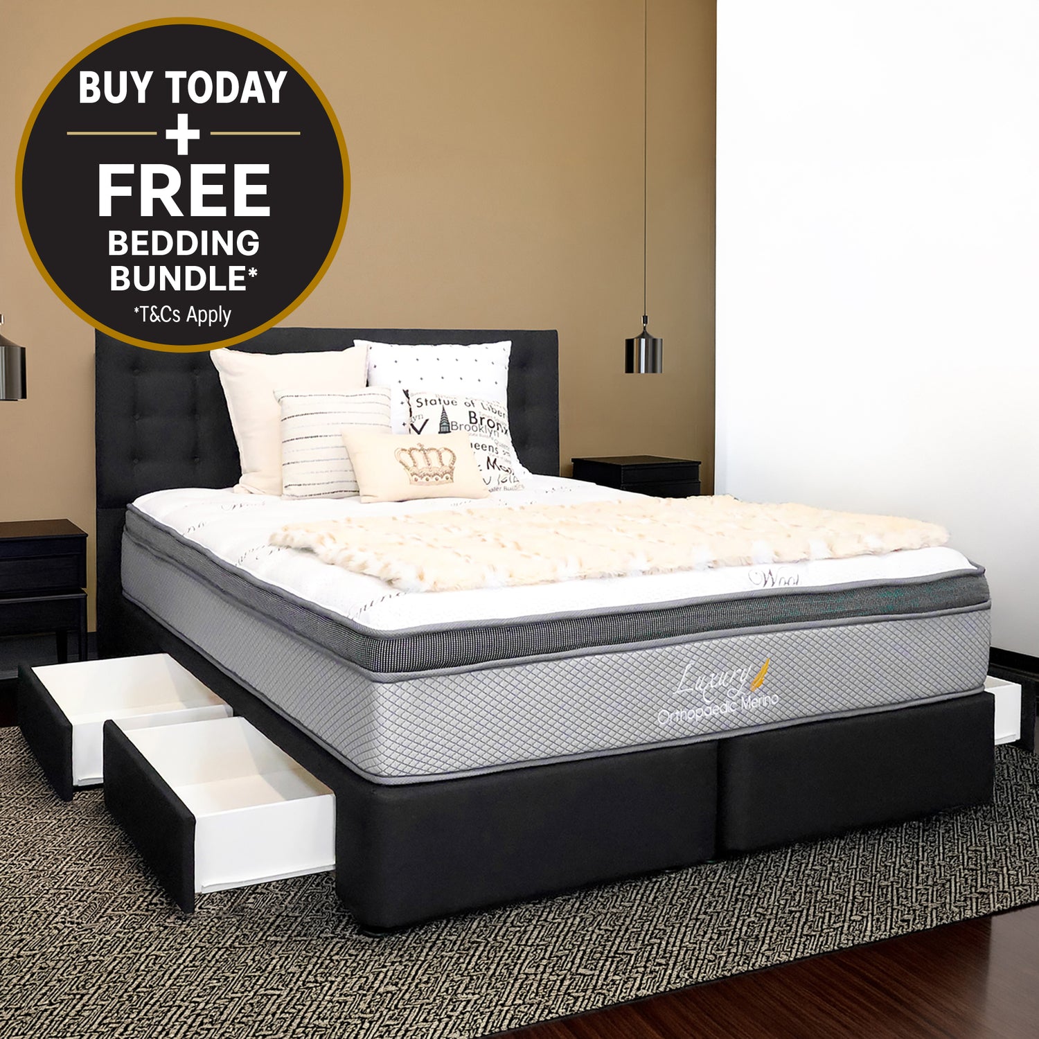 Queen Orthopaedic Merino Mattress & Drawer Split Base