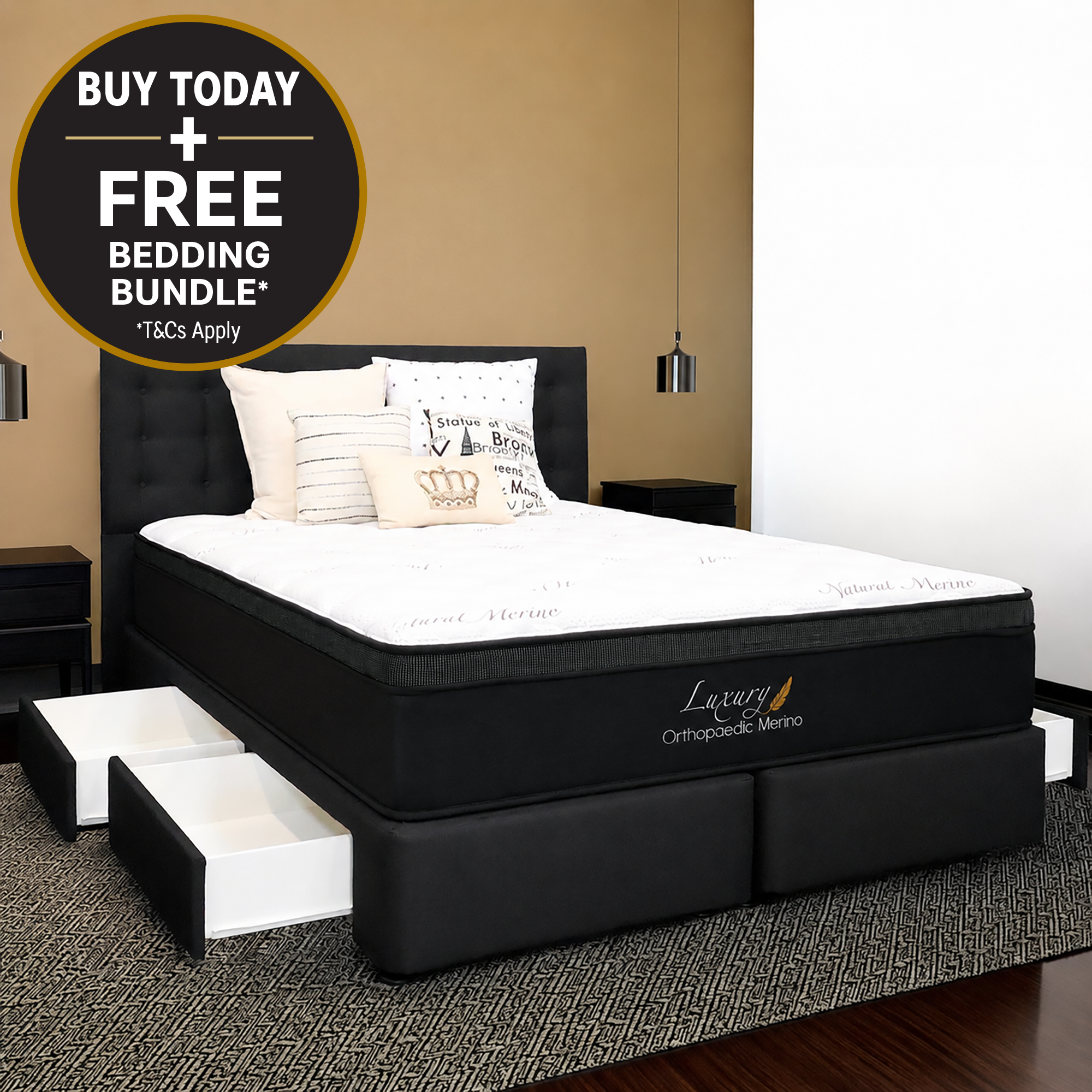Queen Orthopaedic Merino Mattress & Drawer Split Base