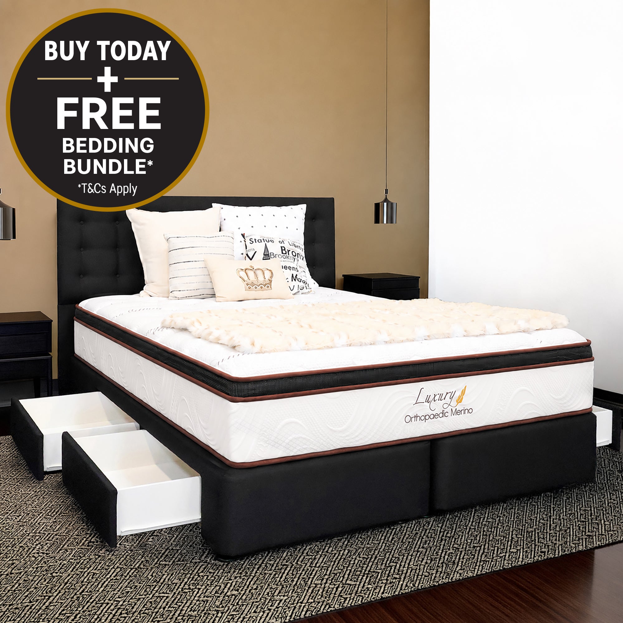 Queen Orthopaedic Merino Mattress & Drawer Split Base