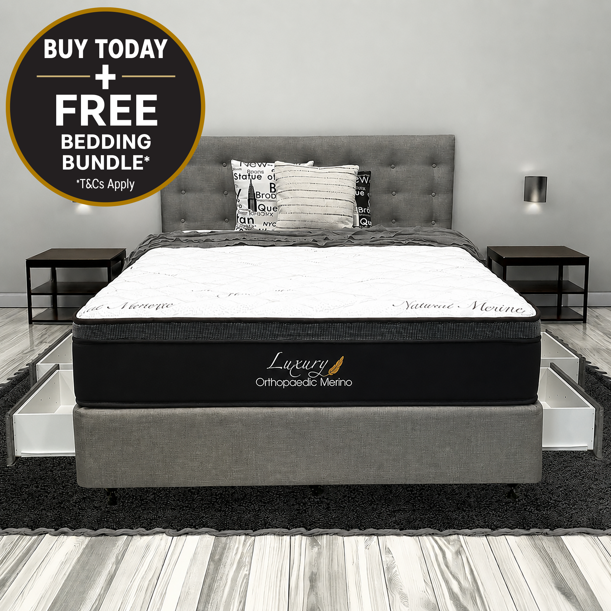 Queen Orthopaedic Merino Mattress & Drawer Base