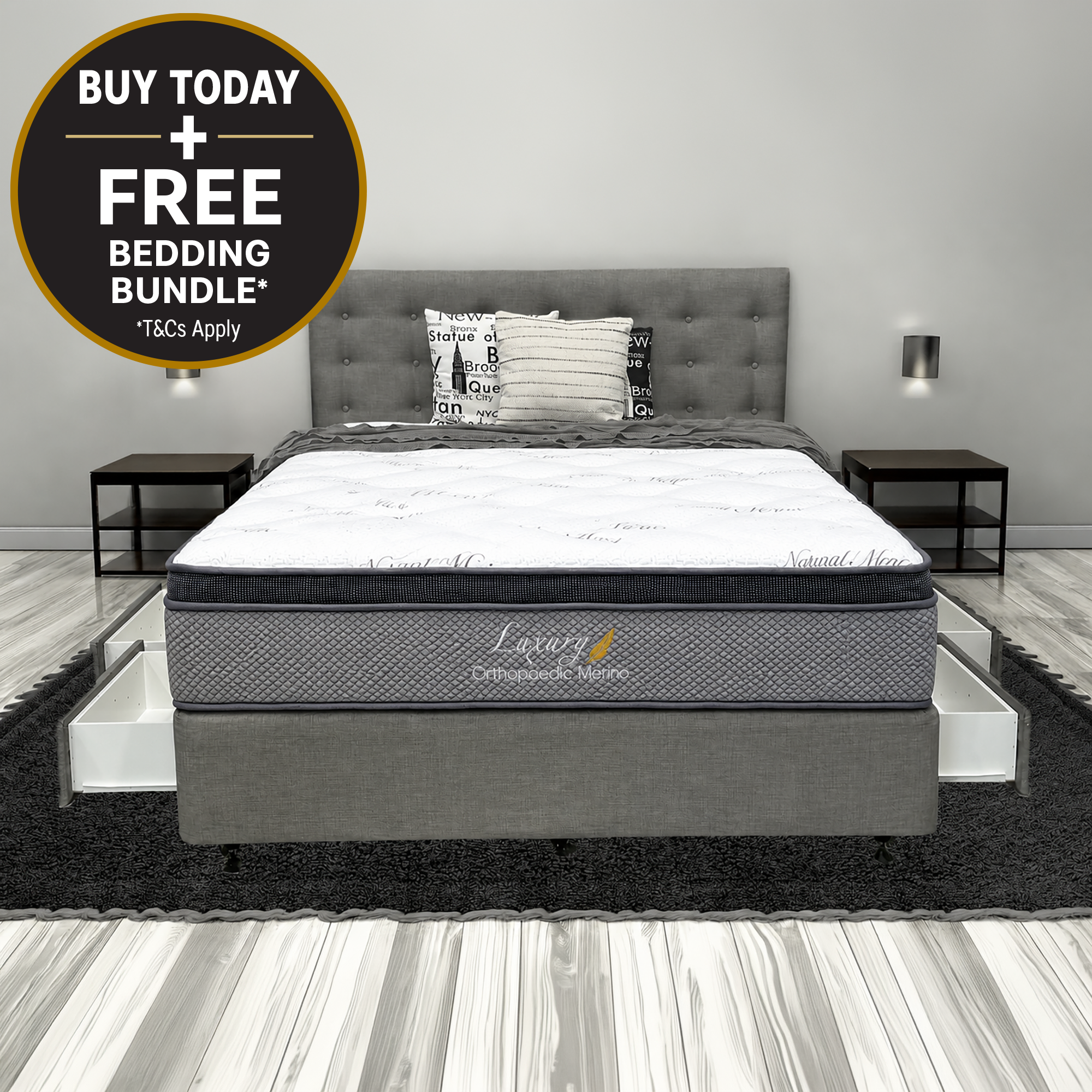 Queen Orthopaedic Merino Mattress & Drawer Base