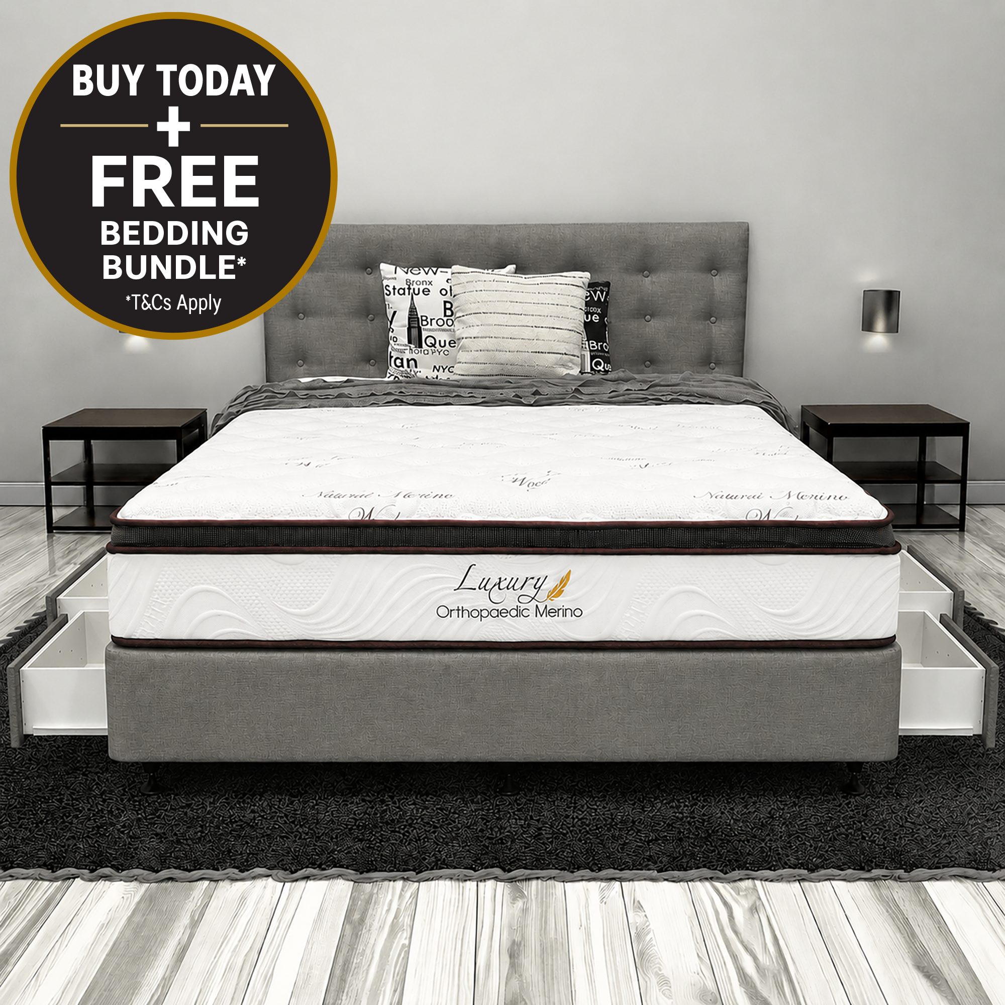 Queen Orthopaedic Merino Mattress & Drawer Base